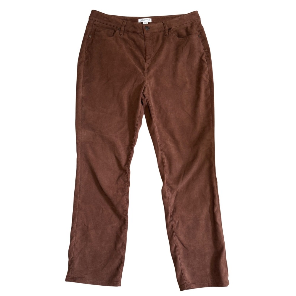 Coldwater Creek Brown Faux Suede Straight Leg Pants Size 14 Stretch